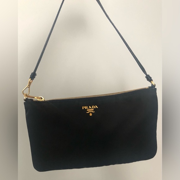 Prada Black and Gold Nylon Wristlet/Clutch - Picture 1 of 12
